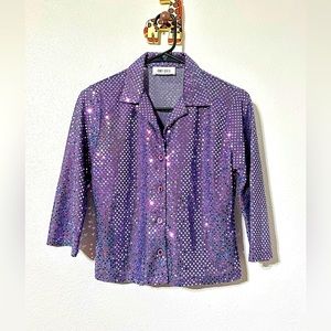 Vintage Sequin Top Jacket - Purple Sequins Vtg 90s Disco Party Festival